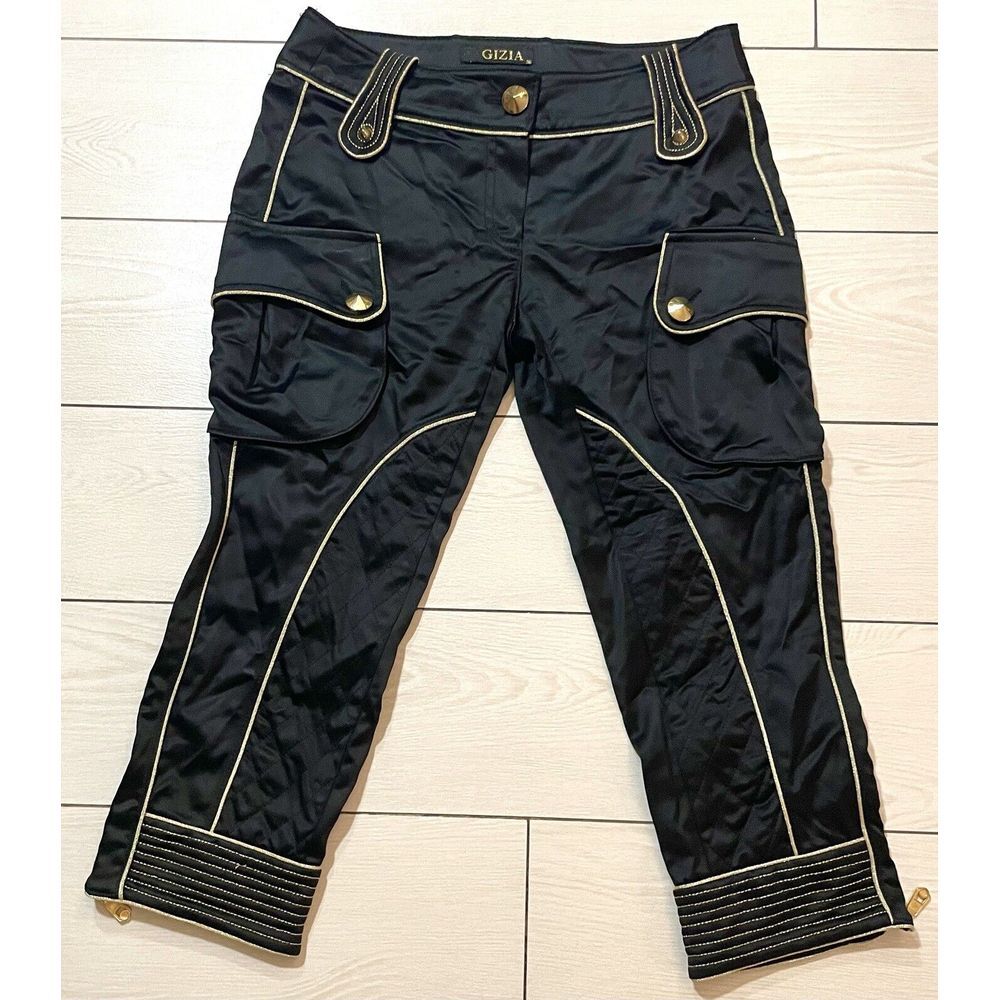 Gizia black 3/4 pants with gold stitching,‎ buttons, and crystals size 36 Rare